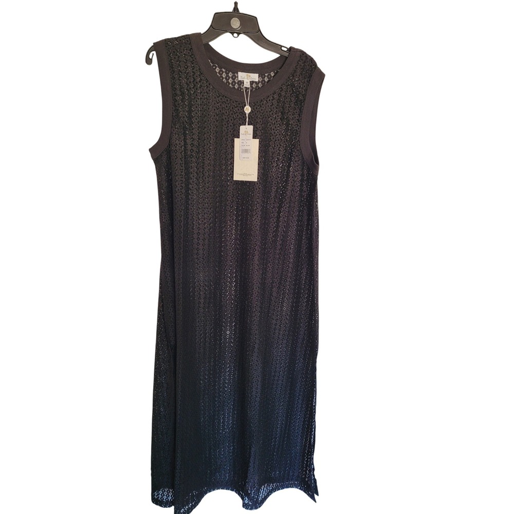 Turks & Caicos Black Crochet Open Knit Sleeveless Midi Cover Up Dress Medium #25